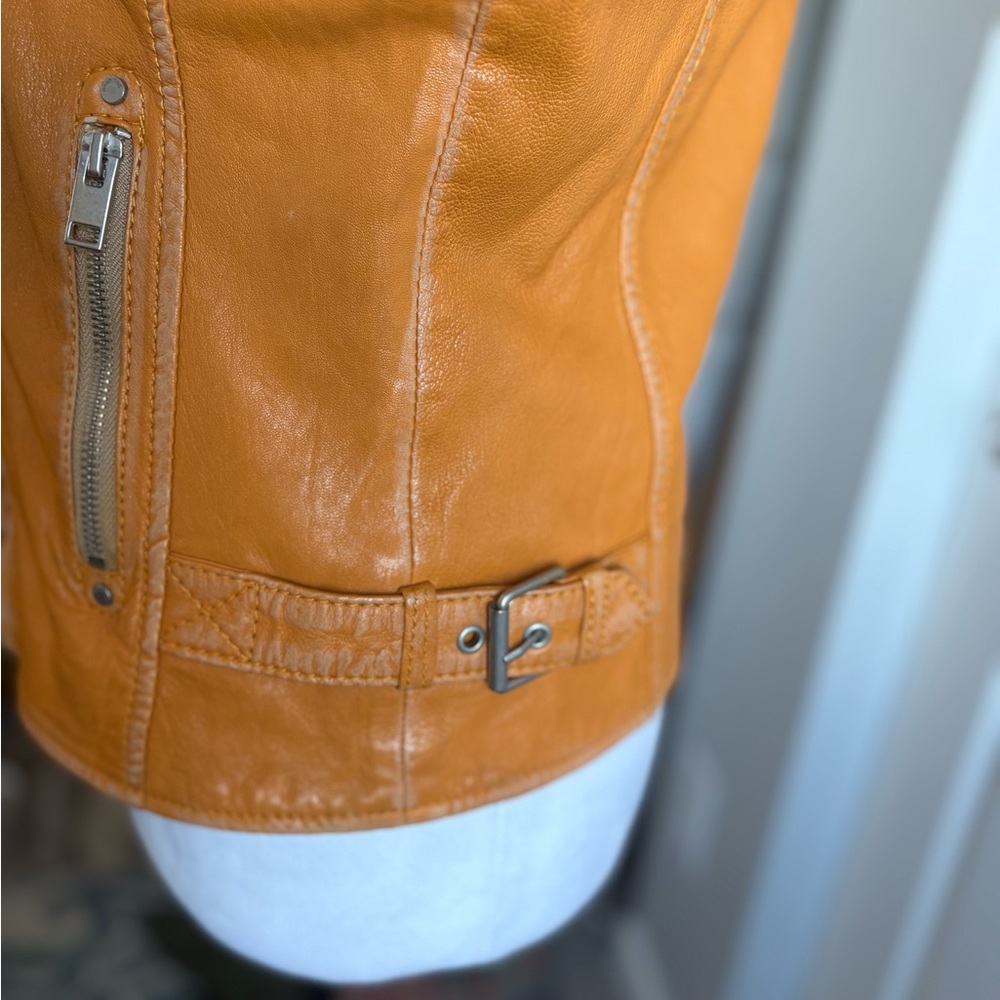 Mauritius Women's OrangeI Italian Leather Biker Jacket-Custom made! - Picture 4 of 9